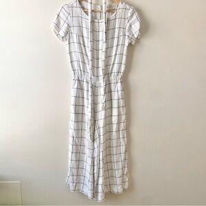 Not Perfect Linen Barcelona Checkered Jumpsuit Wide Leg Belt  White XS